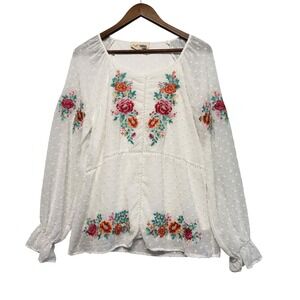 Savanna Jane Top Womens M Boho Floral Embroidered Cottagecore Peasant Feminine